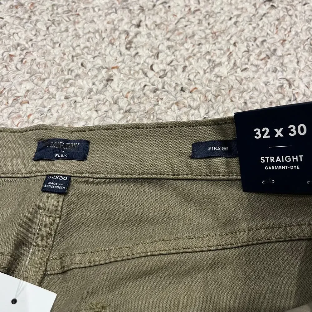 NEW J Crew Flex Straight Fit Garment Dye 5 Pocket Jean 32x30 Mens Green Preppy